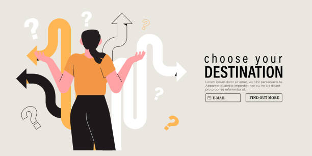 Business decision making, career path, work direction or choose the right way to success concept, confusing woman or student looking at crossroad sign with question mark and think which way to go.